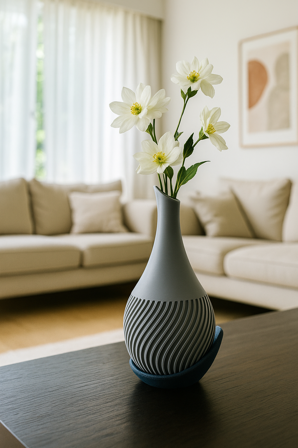 Aqua Wave Vase – Modern 3D Printed Dual-Tone Decor with Wrap Around Plate