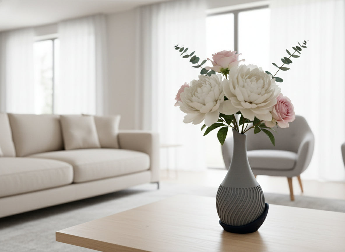 Aqua Wave Vase – Modern 3D Printed Dual-Tone Decor with Wrap Around Plate