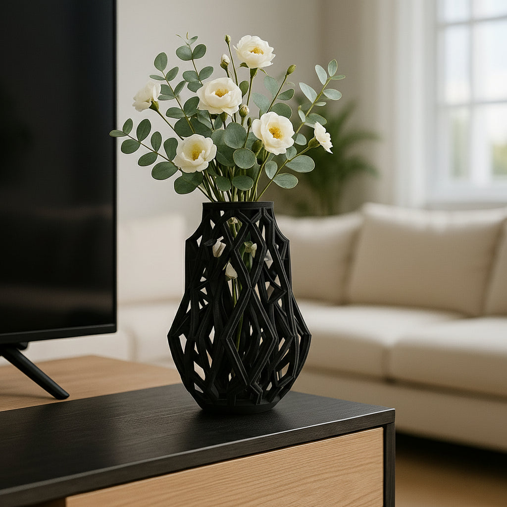 Cyber Weave Vase – Futuristic 3D Printed Geometric Decor