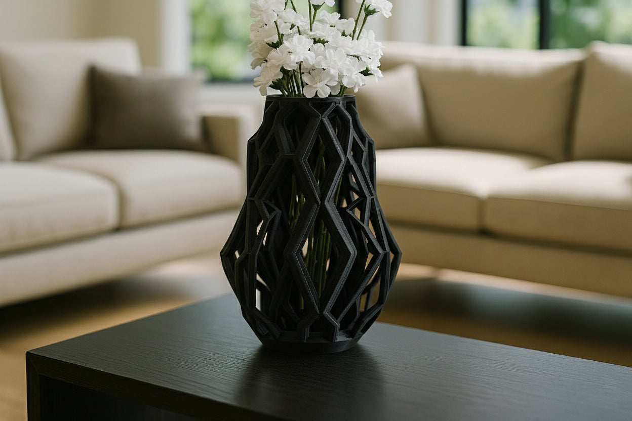 Cyber Weave Vase – Futuristic 3D Printed Geometric Decor