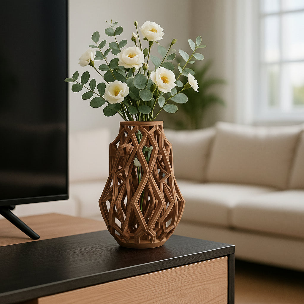 Cyber Weave Vase – Futuristic 3D Printed Geometric Decor