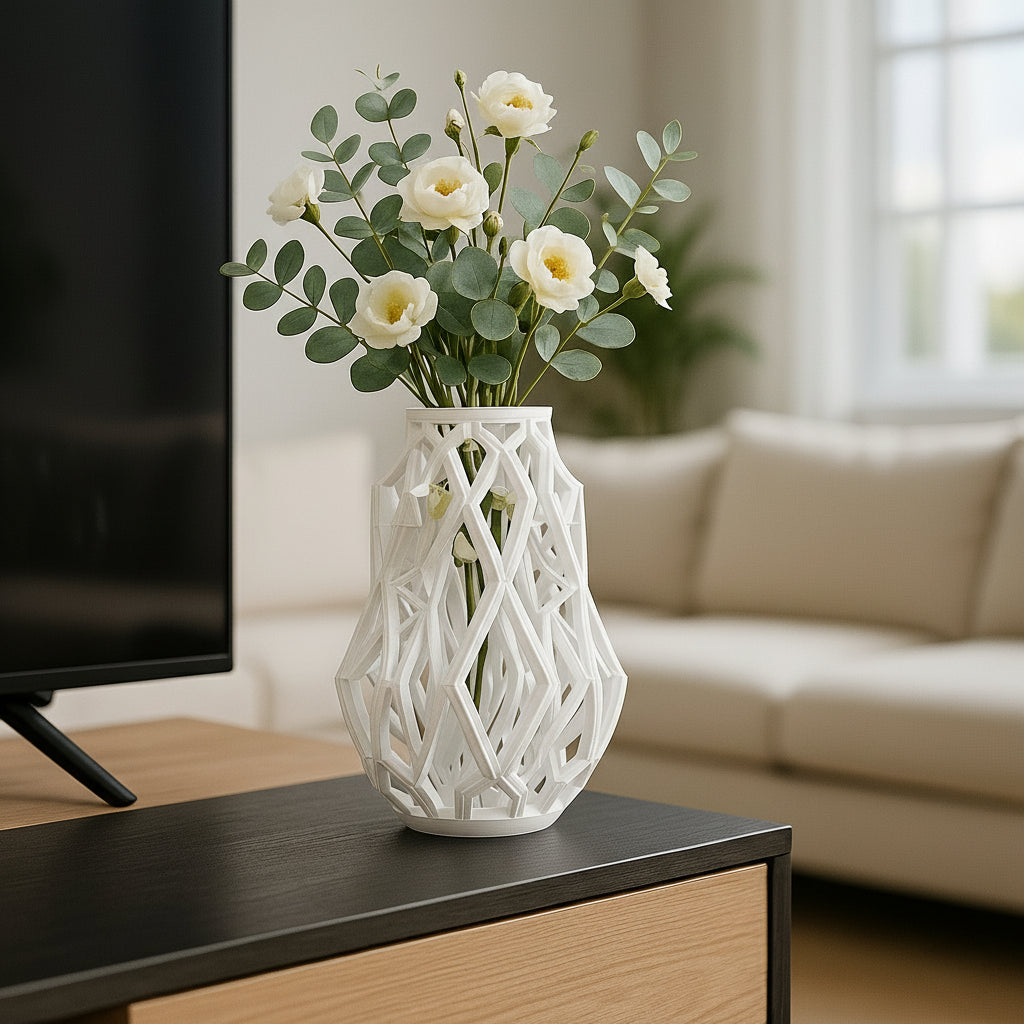 Cyber Weave Vase – Futuristic 3D Printed Geometric Decor